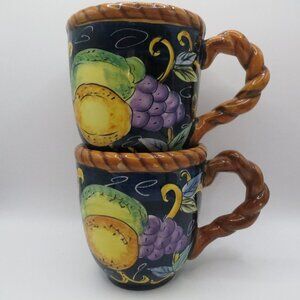 Joshua Maxwell Studio X2 Large Coffee Tea Mug Cup Villanova Blue Brown Stoneware
